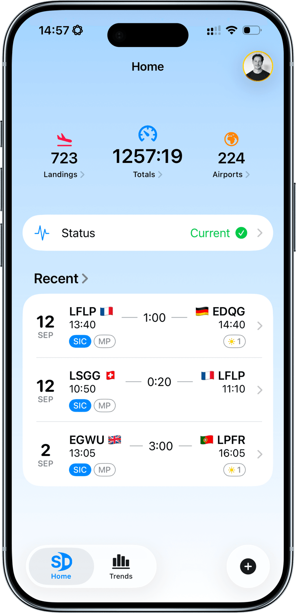 Skyden app home screen